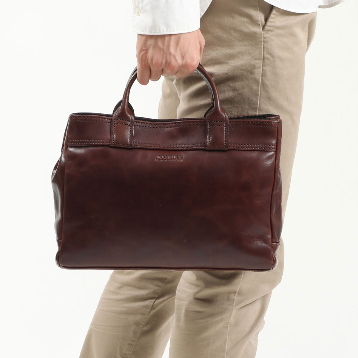 新品タグ付きDOUBLE RLダークブラウン レザートートバッグ¥148,500 RL ブラウンレザートートバッグ