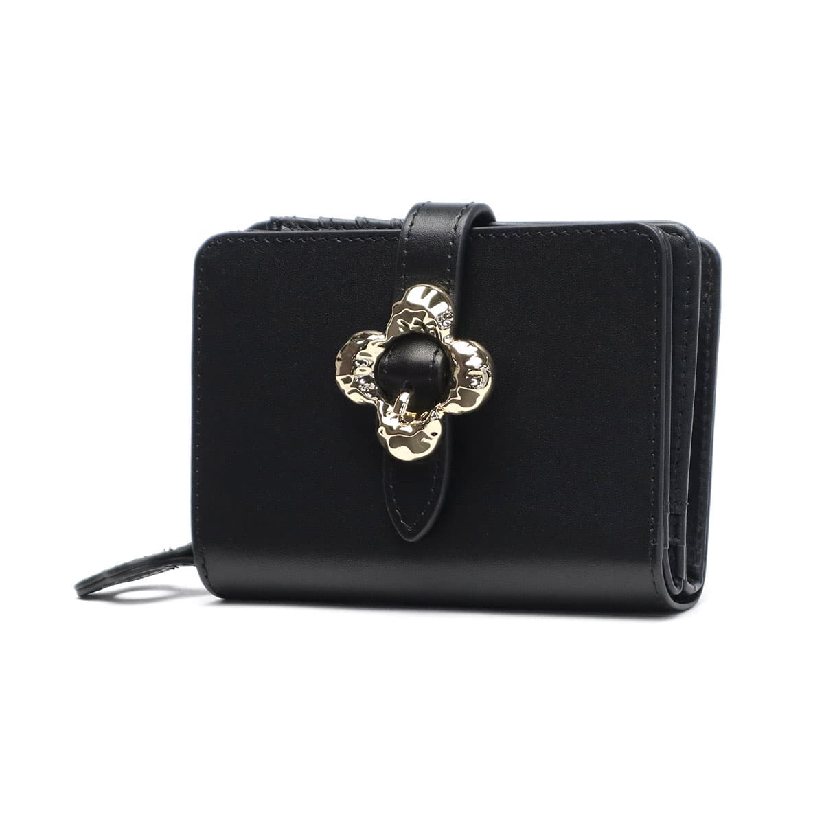 ハシバミ HASHIBAMI 財布 二つ折り レディース 本革 コンパクト フラワーバックル 黒 Ha-2407-500 HASHIBAMI ハシバミ フラワーバックル 二つ折りウォレット 二つ折り