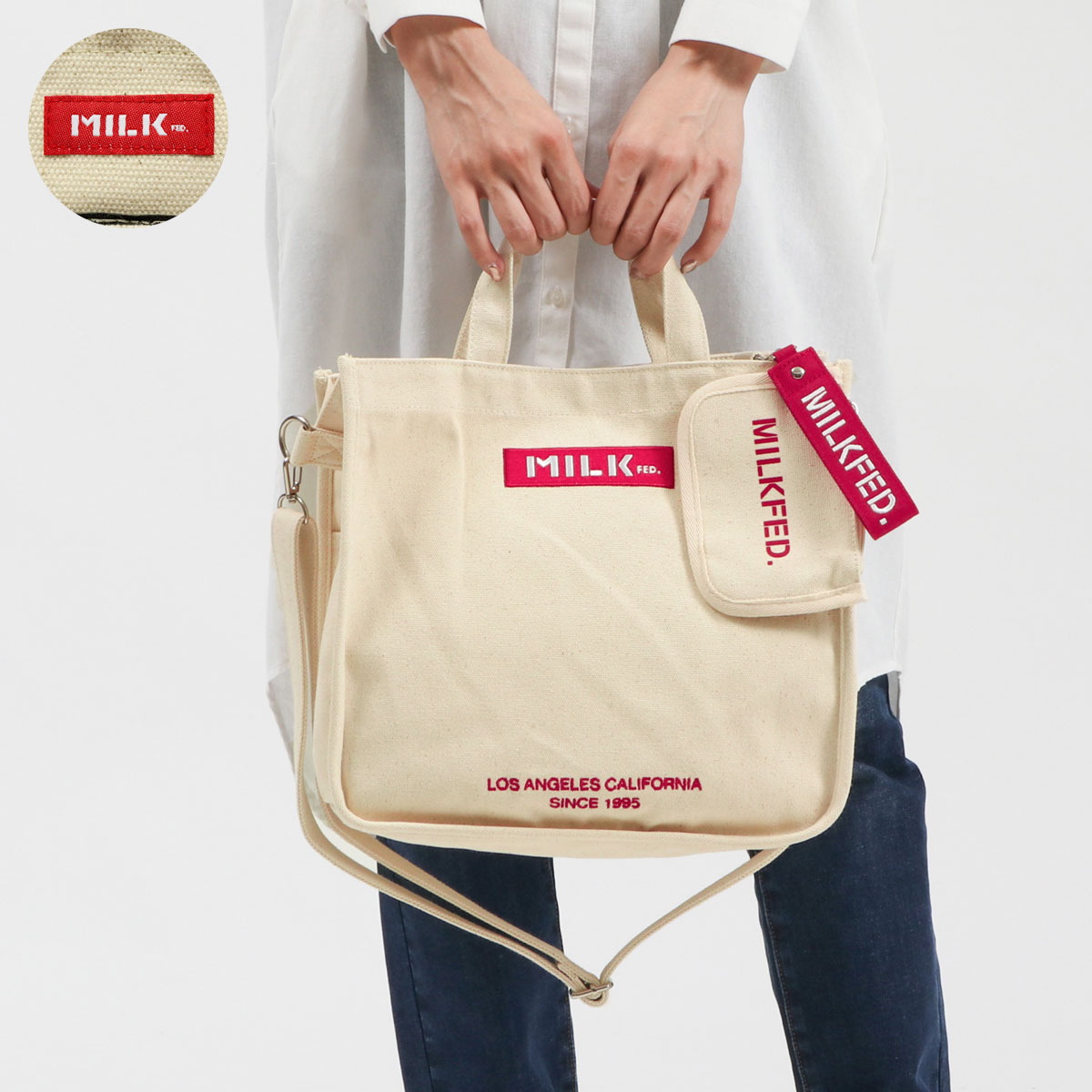 MILKFED. ミルクフェド EMBROIDERED BAR SHOULDER BAG W/STRAP 