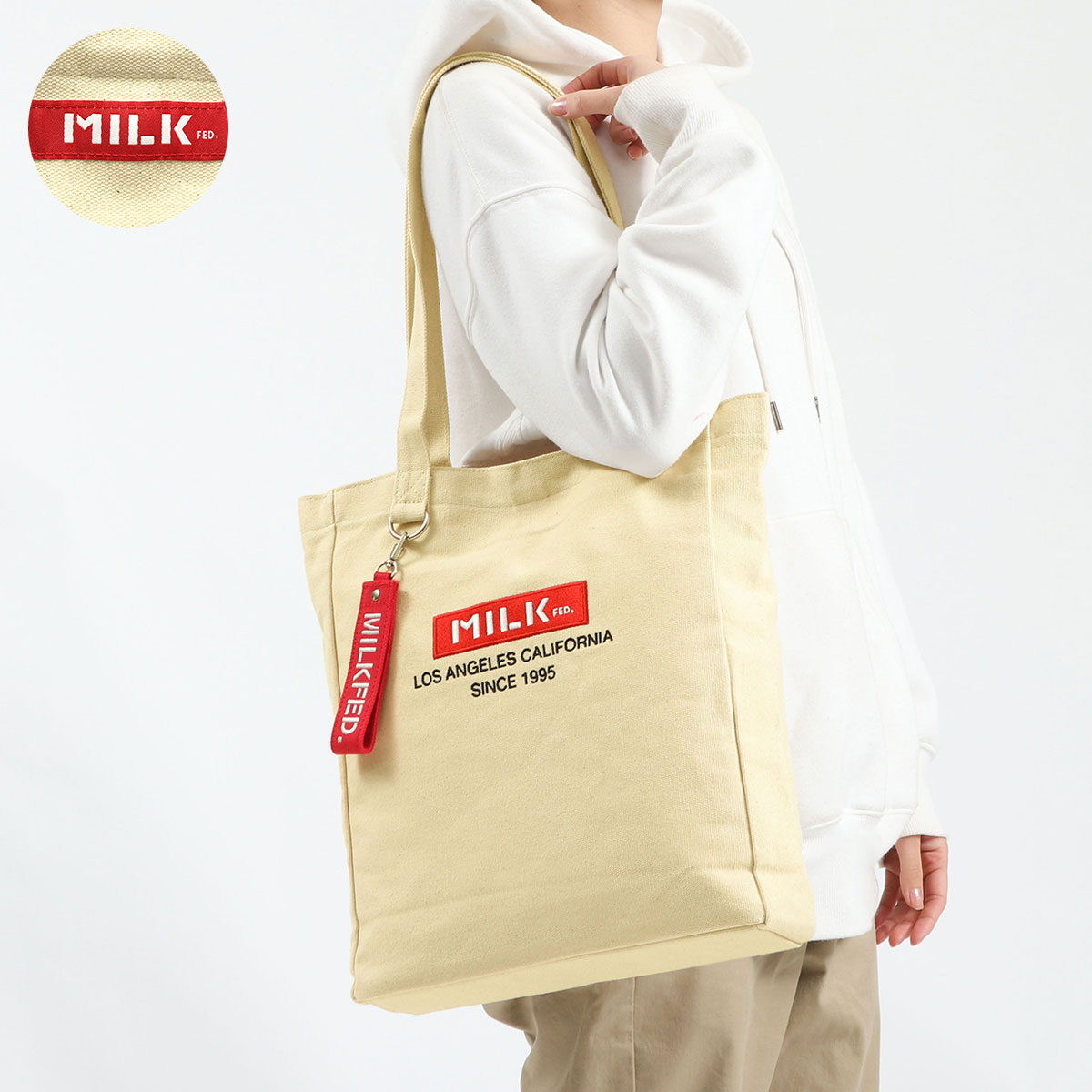 MILKFED. ミルクフェド BAR AND UNDERLOGO SQUARE TOTE BAG トート ...