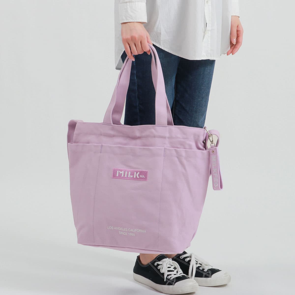 MILKFED. ミルクフェド BAR AND UNDER LOGO BIG CANVAS BAG 2WAY