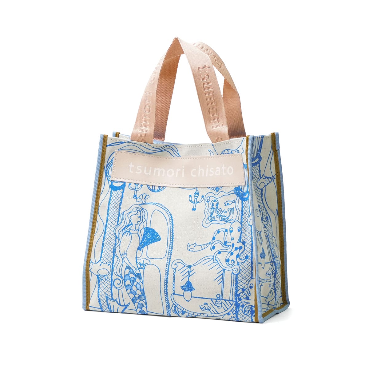 ハンドメイド　ミニ刺繍フレーム　風鈴とハチワレ茶トラ tsumori chisato CARRY ツモリチサト マーメイドルーム トートバッグ S